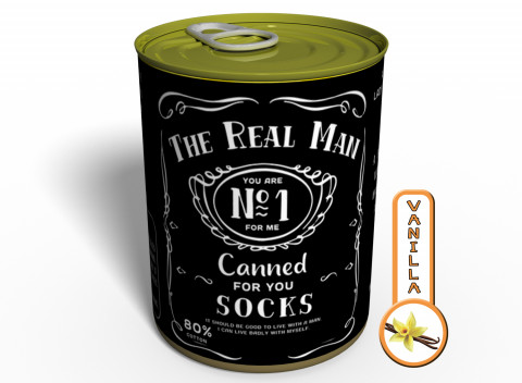Canned Gifts - 2 Pair Quality All Seasons Black Cotton Socks - The Real Man Funny Hilarious Gag Items Gifts for Guy - Prank Fun Things Gift Idea For Him, Quirky Useful Christmas, Birthday Present 650181561847