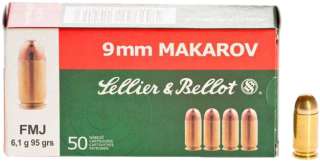 Патрон Sellier & Bellot кал. 9x18 пуля FMJ масса 6,1 г