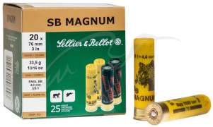 Патрон Sellier & Bellot MAGNUM кал. 20/76 дробь № 1 (4 мм) навеска 33,5 г