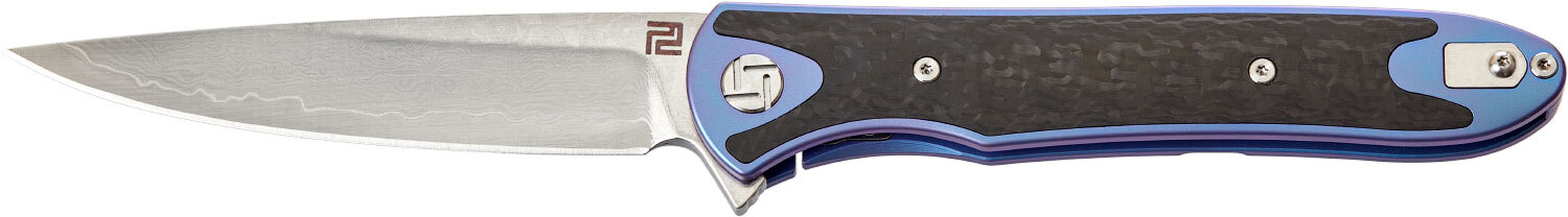 Нож Artisan Shark Damascus Titanium Blue