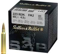 Патрон Sellier & Bellot кал. 223 Rem пуля FMJ масса 4.5 грамма/ 69 гран. Нач. скорость 880 м/с