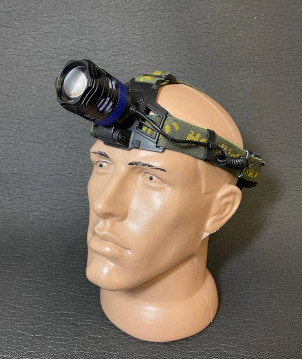 Налобний ліхтар із червоним маячком на потилиці, синій