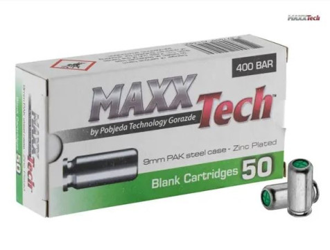 Холостий пістолетний патрон Maxx Tech 9 мм P.A, сигнальний патрон 9 mm