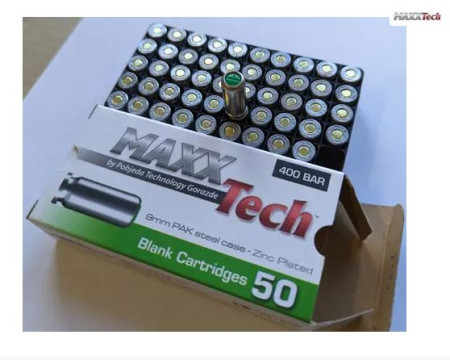 Холостий пістолетний патрон Maxx Tech 9 мм P.A, сигнальний патрон 9 mm