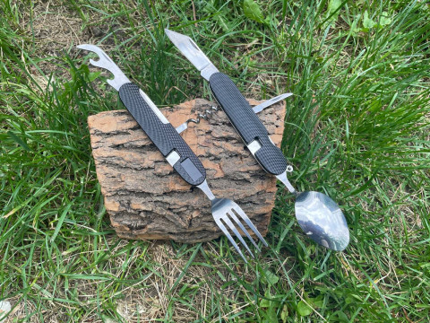 Кишеньковий ніж-мультитул зі столовими приборами 6 в 1, чорний