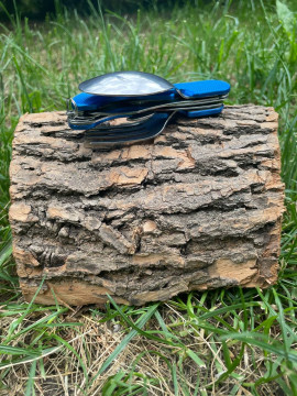 Складаний набір столових приборів: виделка, ложка, ніж, синій