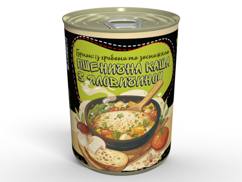 Консерва Пшенична Каша Гурман Із Яловичиною Та Білими Грибами - Готова страва, Розігрій та Їж