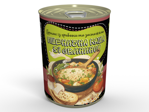 М'ясна Консерва Каша Пшенична Гурман зі Свининою та Білими Грибами - Готова Страва До Вживання, Розігрій Та Їж