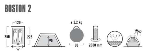 Палатка High Peak Boston 2 (Aluminium/Dark Grey)