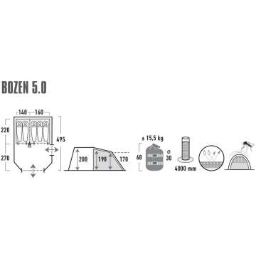 Палатка High Peak Bozen 5.0 Light Grey/Dark Grey/Green (11836)