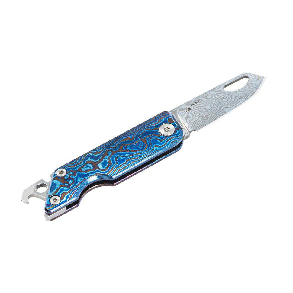 Ніж складаний кишеньковий SRM 6435, (4.1 см) Damascus / Titanium блакитний