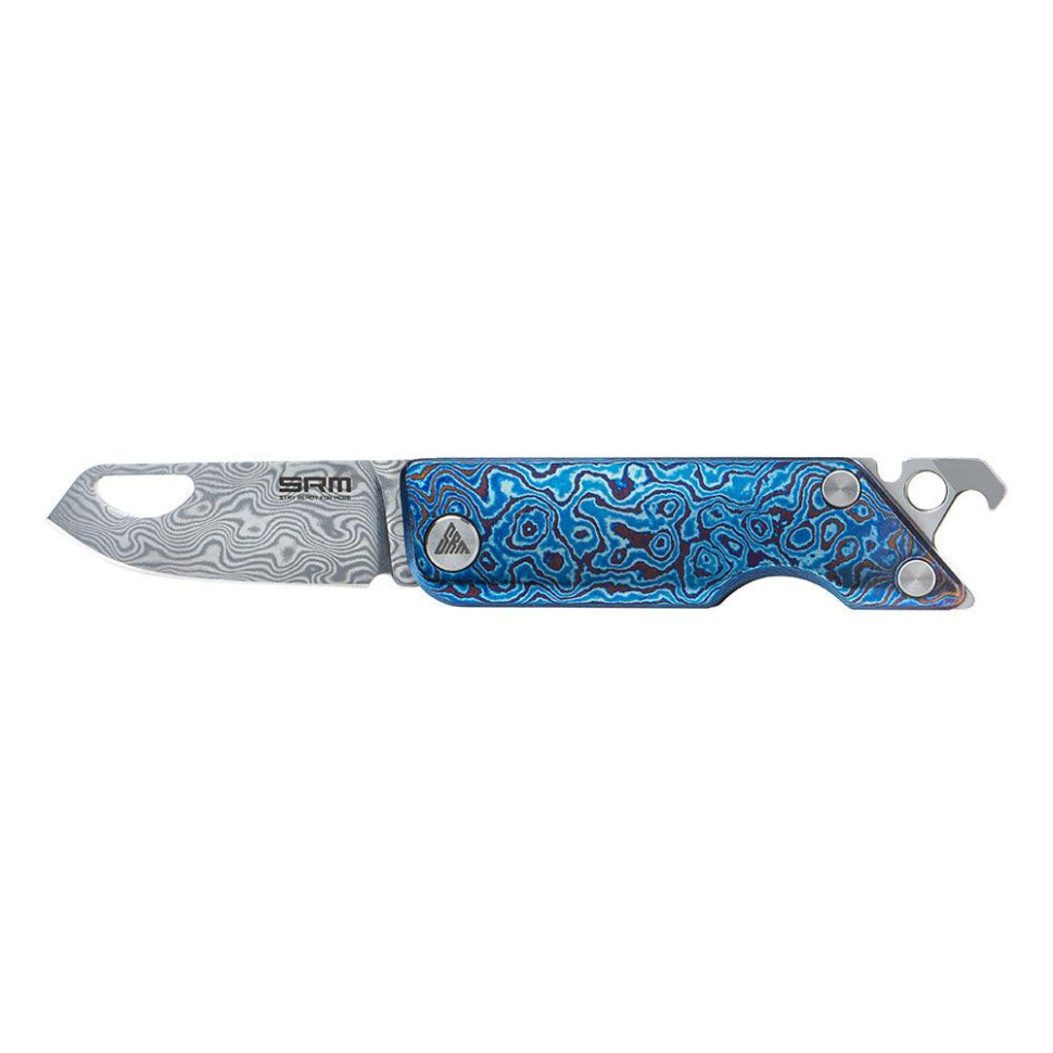 Ніж складаний кишеньковий SRM 6435, (4.1 см) Damascus / Titanium блакитний