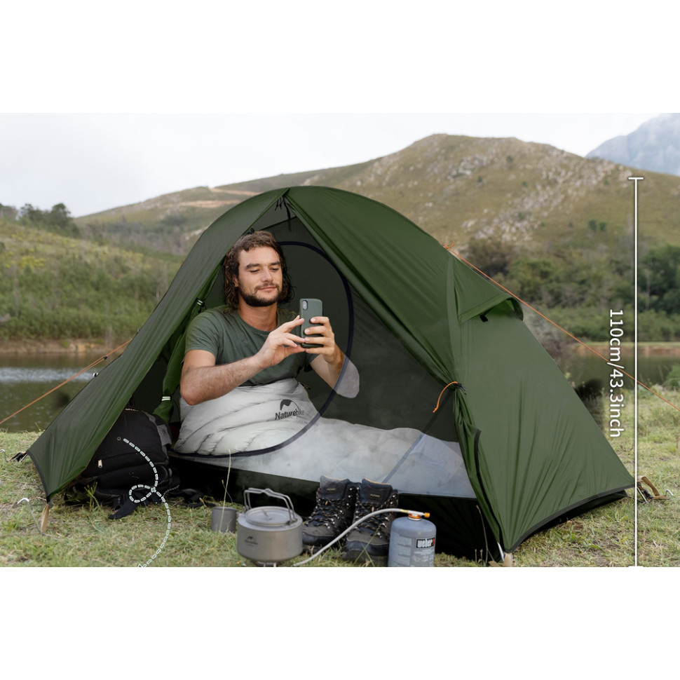 Намет надлегкий одномісний  з футпринтом Naturehike Cycling 1 NH18A095-D, 210T, темний зелений