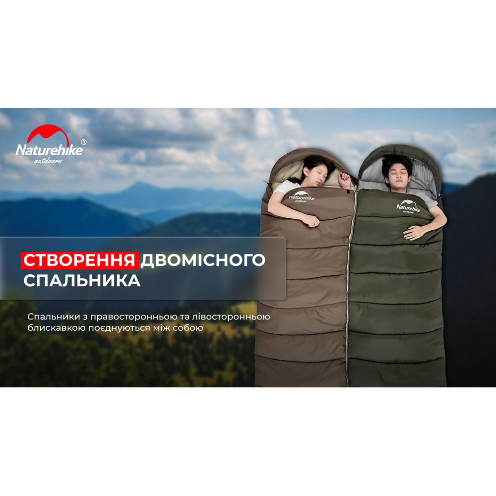 Спальник з капюшоном Naturehike U350S NH20MSD07, (-3°C), правий, темно-зелений