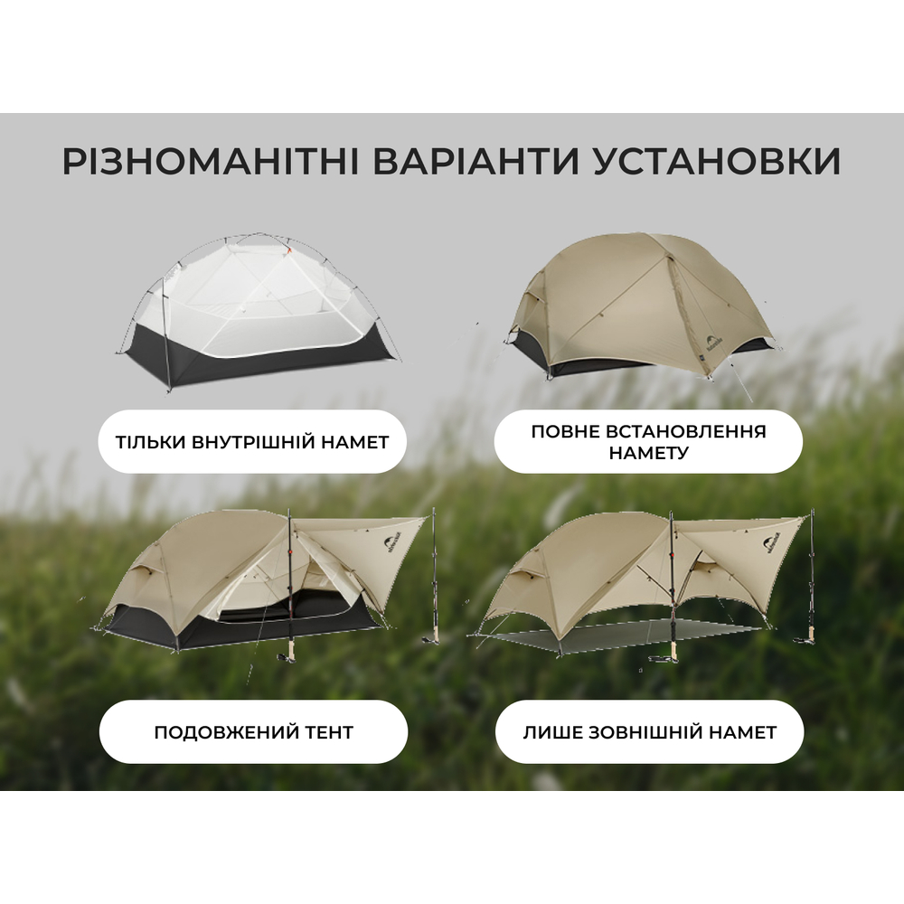 Намет надлегкий двомісний Naturehike Mongar CNK2550WS016, 15D, сiрий