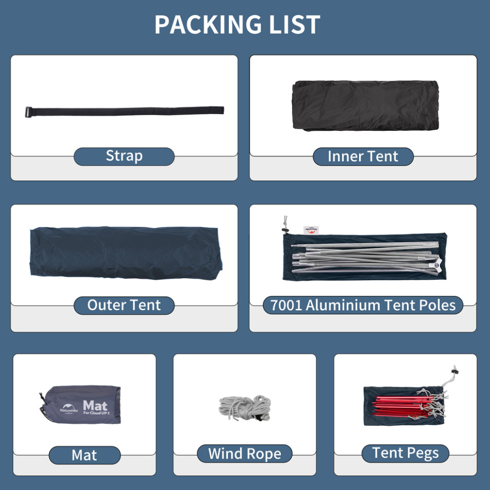 Намет надлегкий тримісний з футпринтом Naturehike Cloud Up 3 UL NH18T030-T-T, 20D, темно-синій