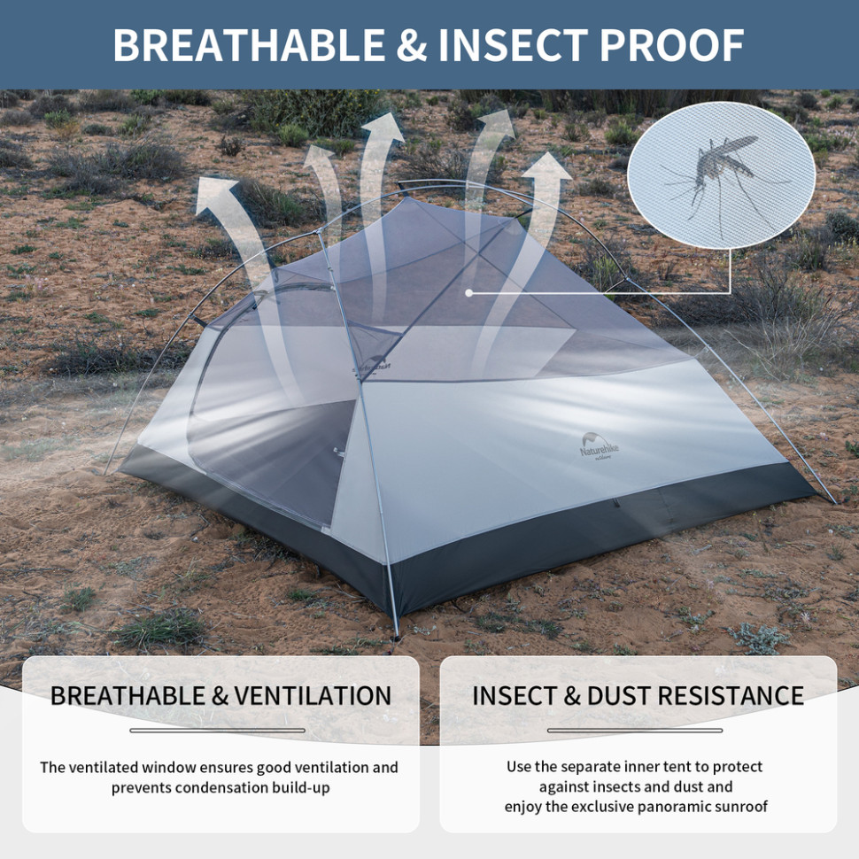 Намет надлегкий тримісний з футпринтом Naturehike Cloud Up 3 UL NH18T030-T-T, 20D, темно-синій