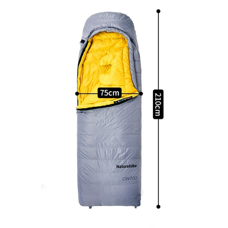Спальник з натуральним пухом Naturehike CW700 CNK2450WS048, p-р M, жовто-сірий