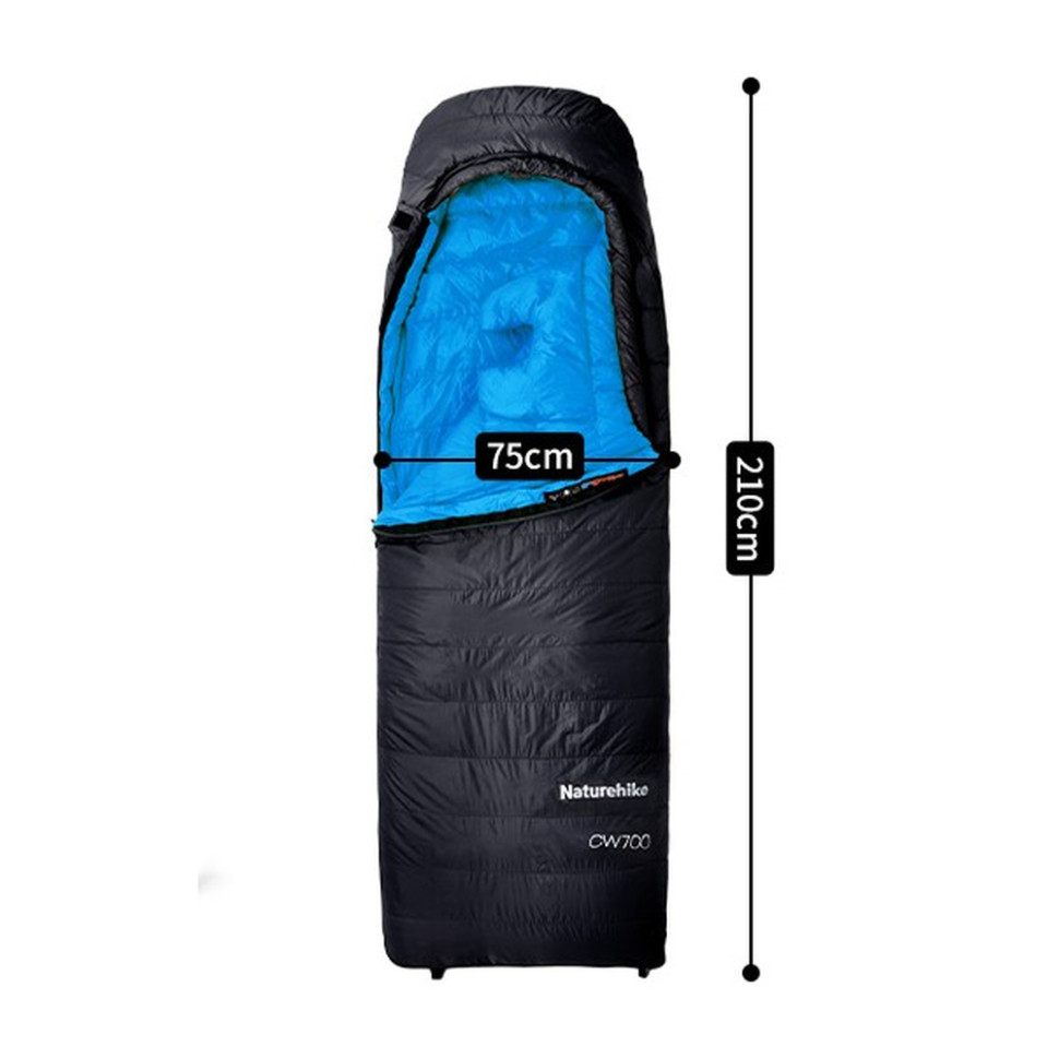 Спальник з натуральним пухом Naturehike CW700 CNK2450WS048, p-р M, чорно-блакитний