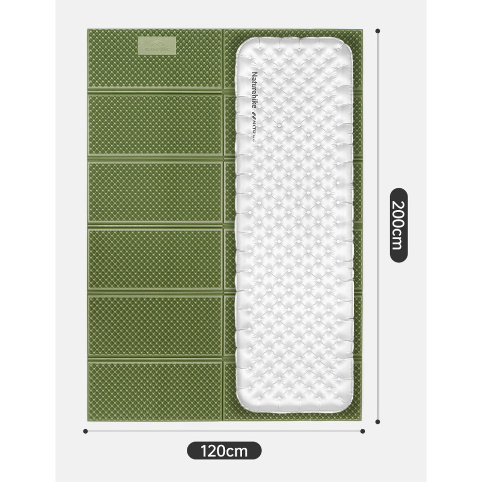 Килимок туристичний складаний двомісний IXPE Naturehike CNK2450WS044 з алюмінієвою плівкою, 200x120x1.8 см, оливковий