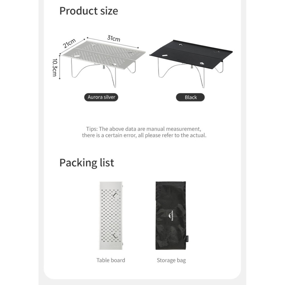 Складаний стіл Naturehike CNK2450JJ024, 31х21 см, алюміній, чорний
