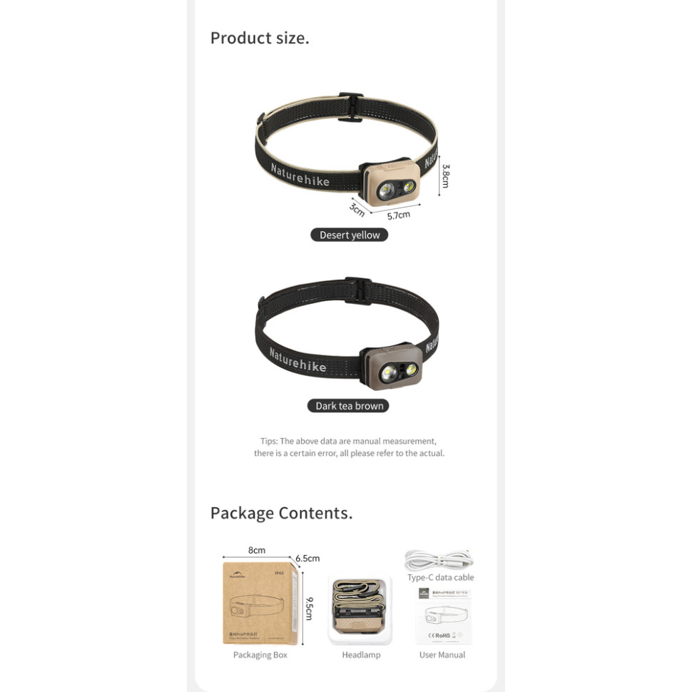 Ліхтар налобний Naturehike CNK2450ZM015, коричневий