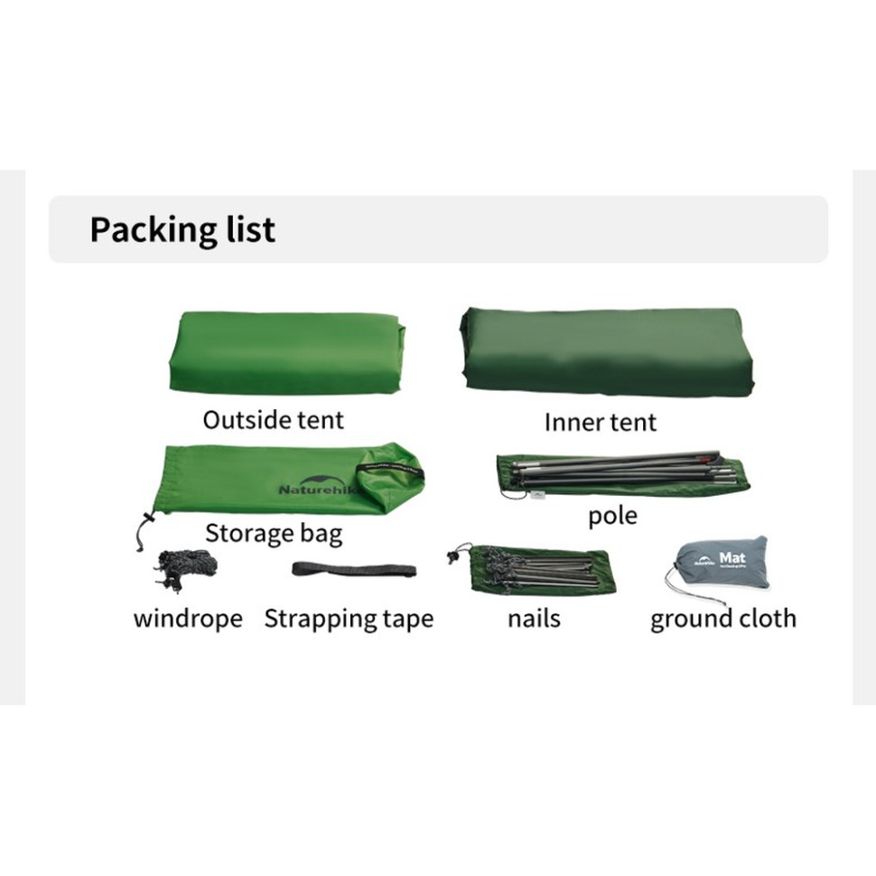 Намет надлегкий двомісний Naturehike Cloud Up Base 2 CNK2450WS032, зелений