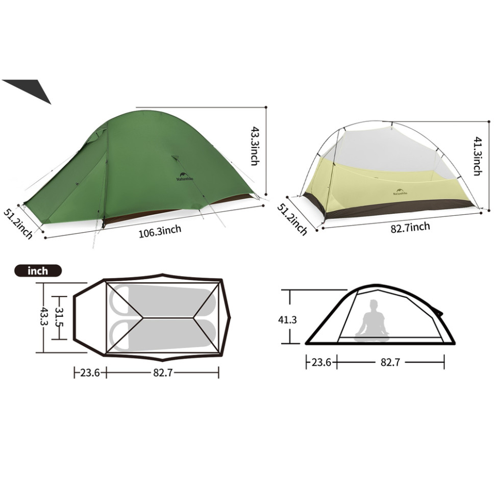 Намет надлегкий двомісний Naturehike Cloud Up Pro CNK2350WS020, темно-зелений