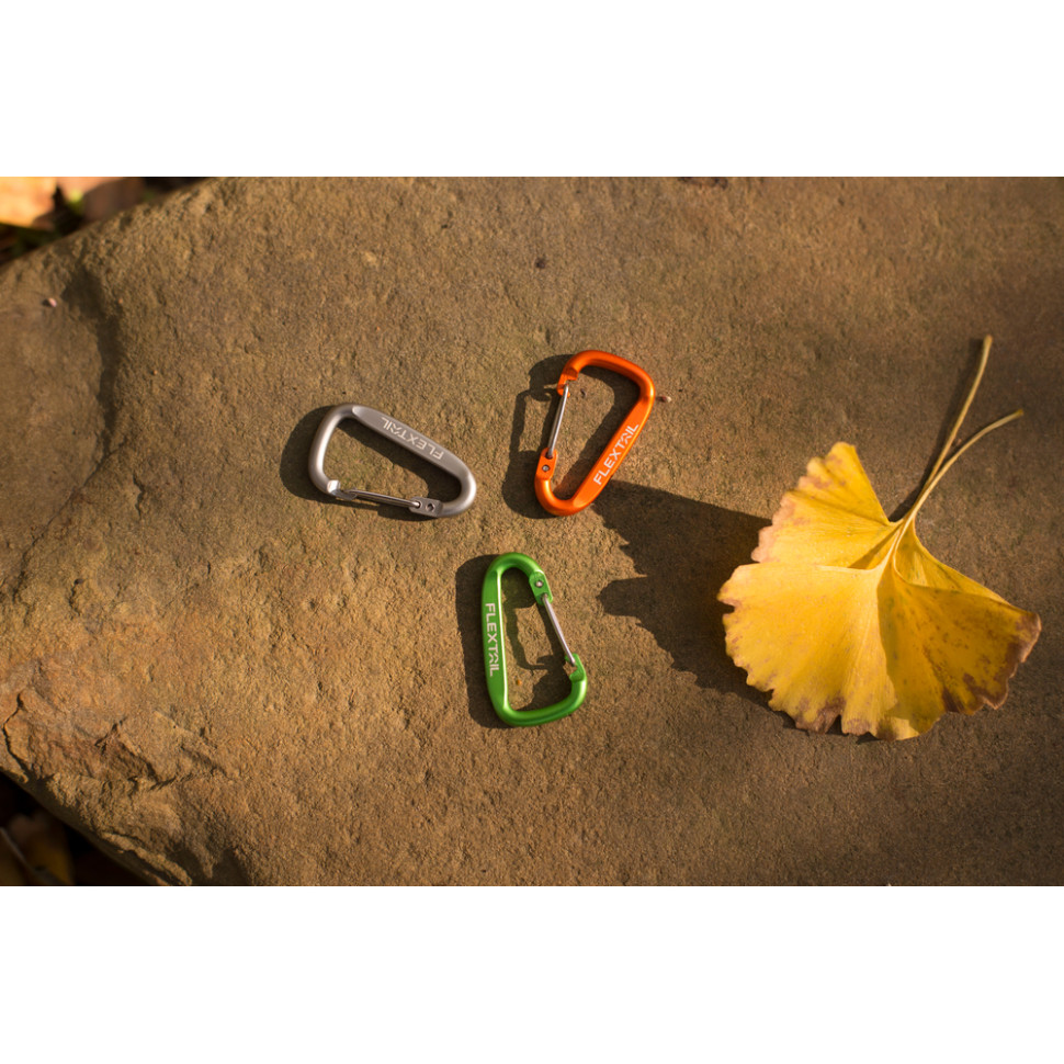 Набір карабінів алюмінієвих Flextail, 3 шт (сірий, помаранчевий, зелений)