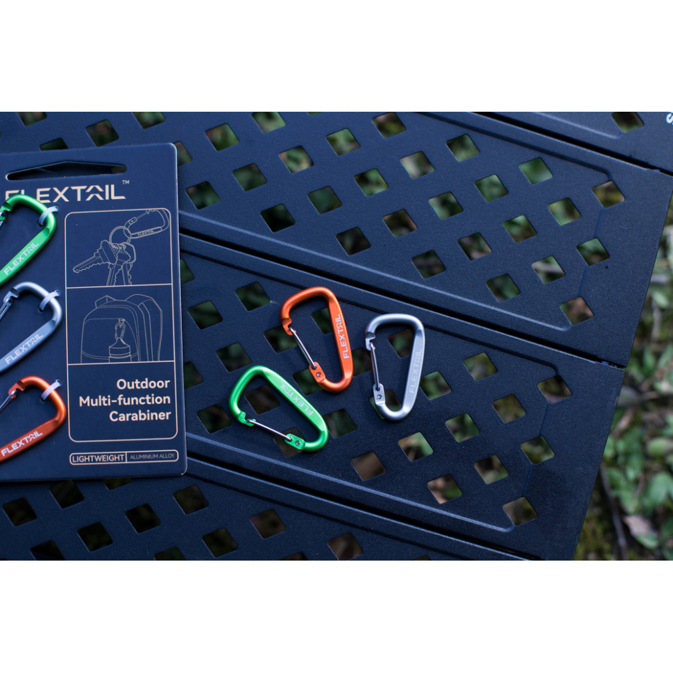 Набір карабінів алюмінієвих Flextail, 3 шт (сірий, помаранчевий, зелений)