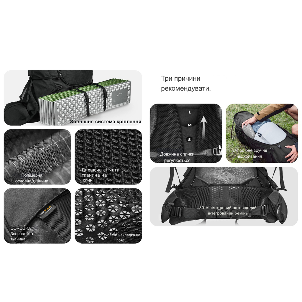 Рюкзак туристичний Naturehike Helium CNK2450XB014, 70 л, чорний, L