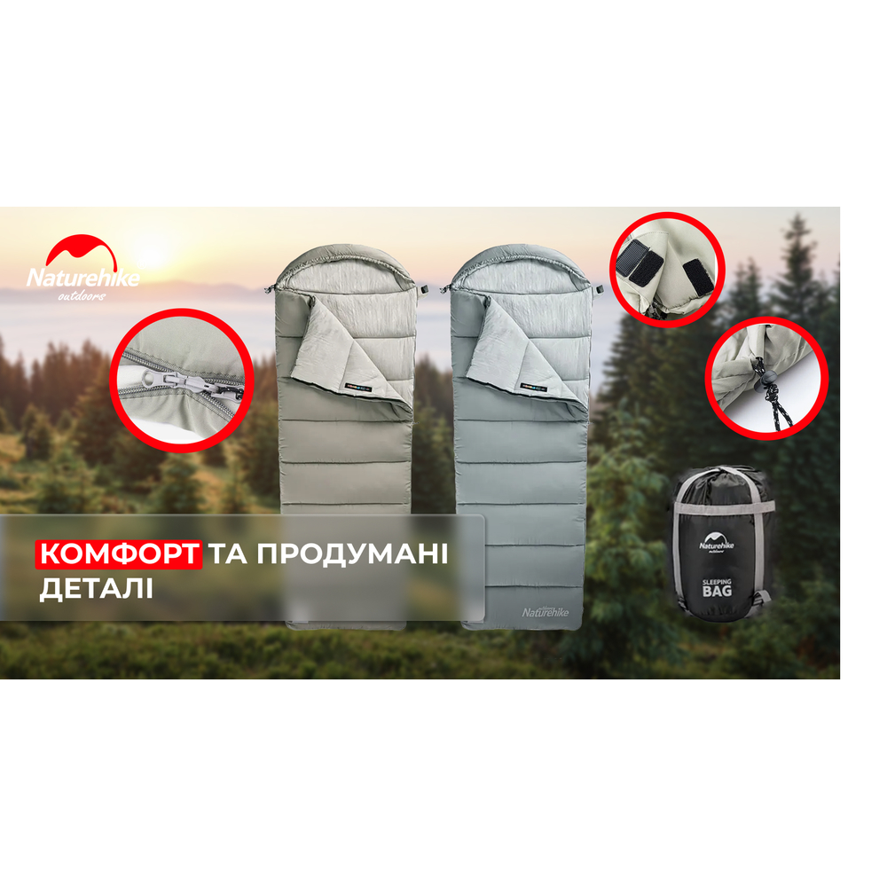 Спальник з капюшоном Naturehike M180 NH20MSD02, правий, сірий