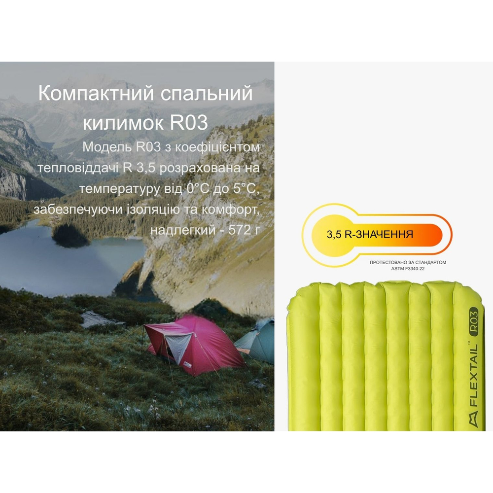 Килимок самонадувний Flextail Tiny Slleeping Pad R03 AVS, зелений