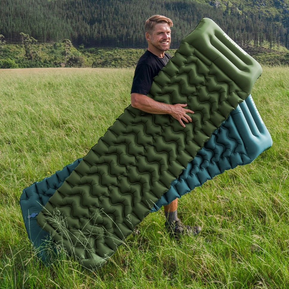 Матрац туристичний надувний одномісний Naturehike CNK2550WS033, 200x60x6.5 см, синій, прямокутний із мішком для надування
