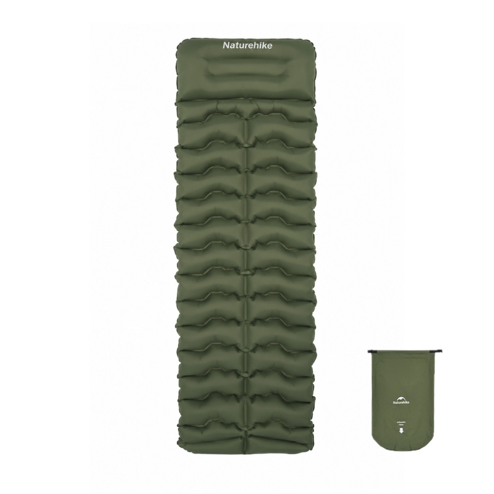 Матрац туристичний надувний одномісний Naturehike CNK2550WS033, 200x60x6.5 см, зелений, прямокутний із мішком для надування