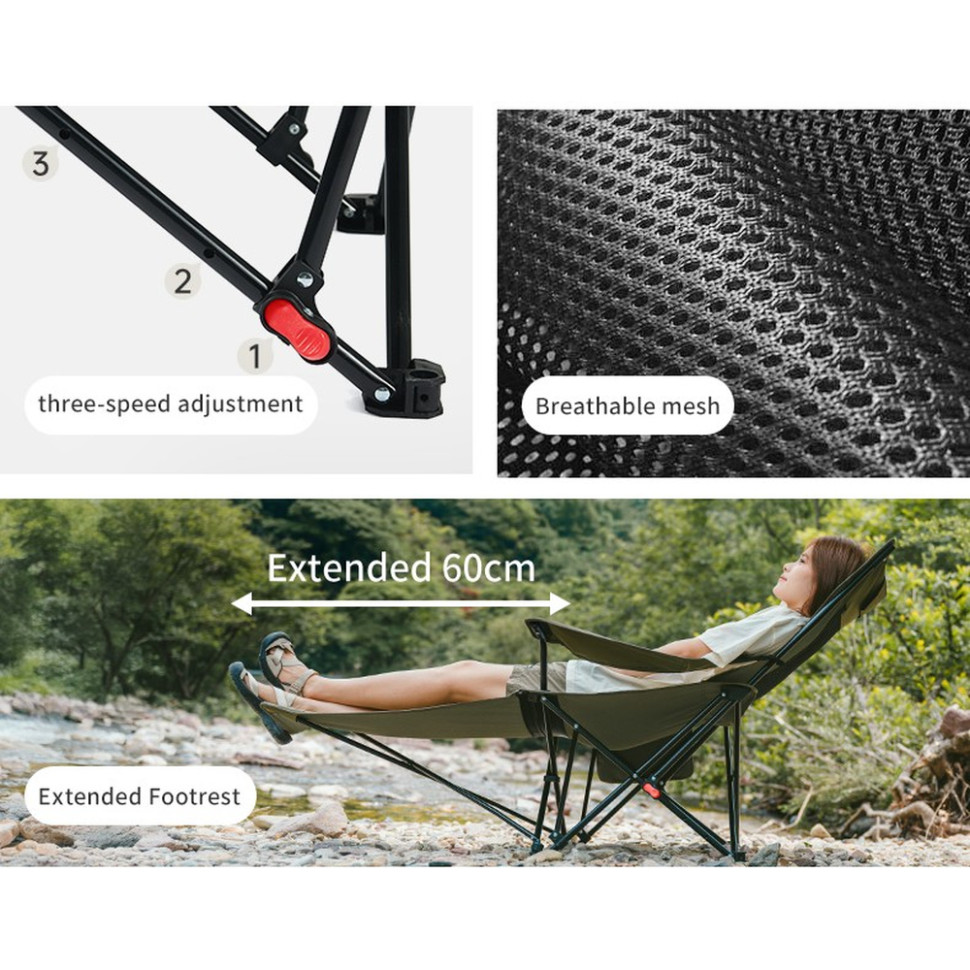 Крісло-шезлонг складане Naturehike CNK2550JJ023 Nightfall T05, сталь, хакі