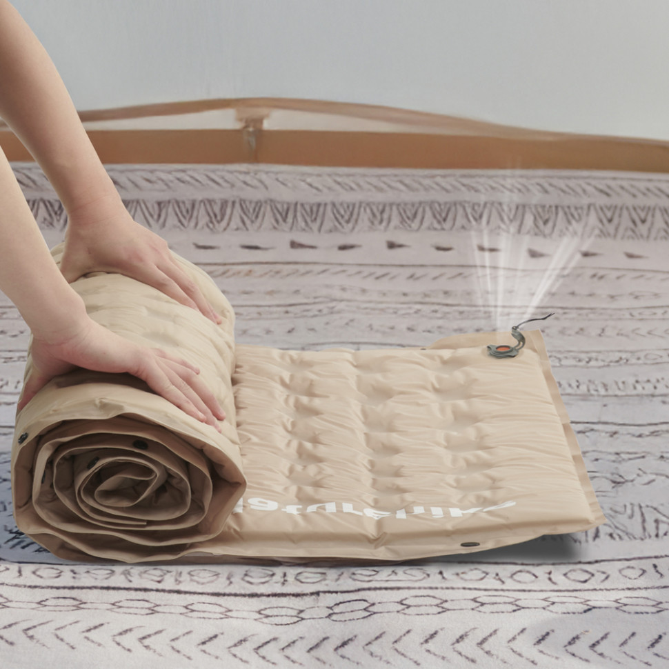 Матрац туристичний із подушкою, самонадувний двомісний Naturehike CNK2550WS025, вологостійкий, 200х130х6 см, бежевий