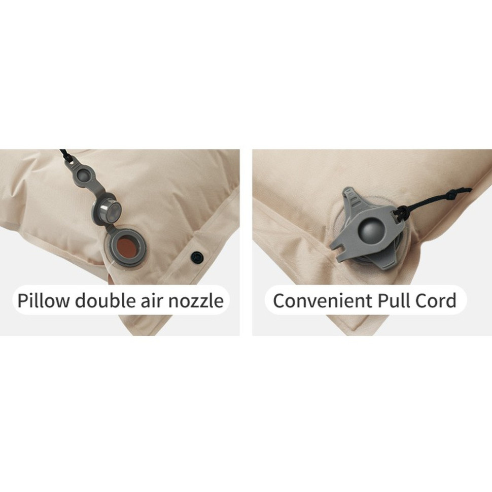 Матрац туристичний із подушкою, самонадувний двомісний Naturehike CNK2550WS025, вологостійкий, 200х130х6 см, бежевий