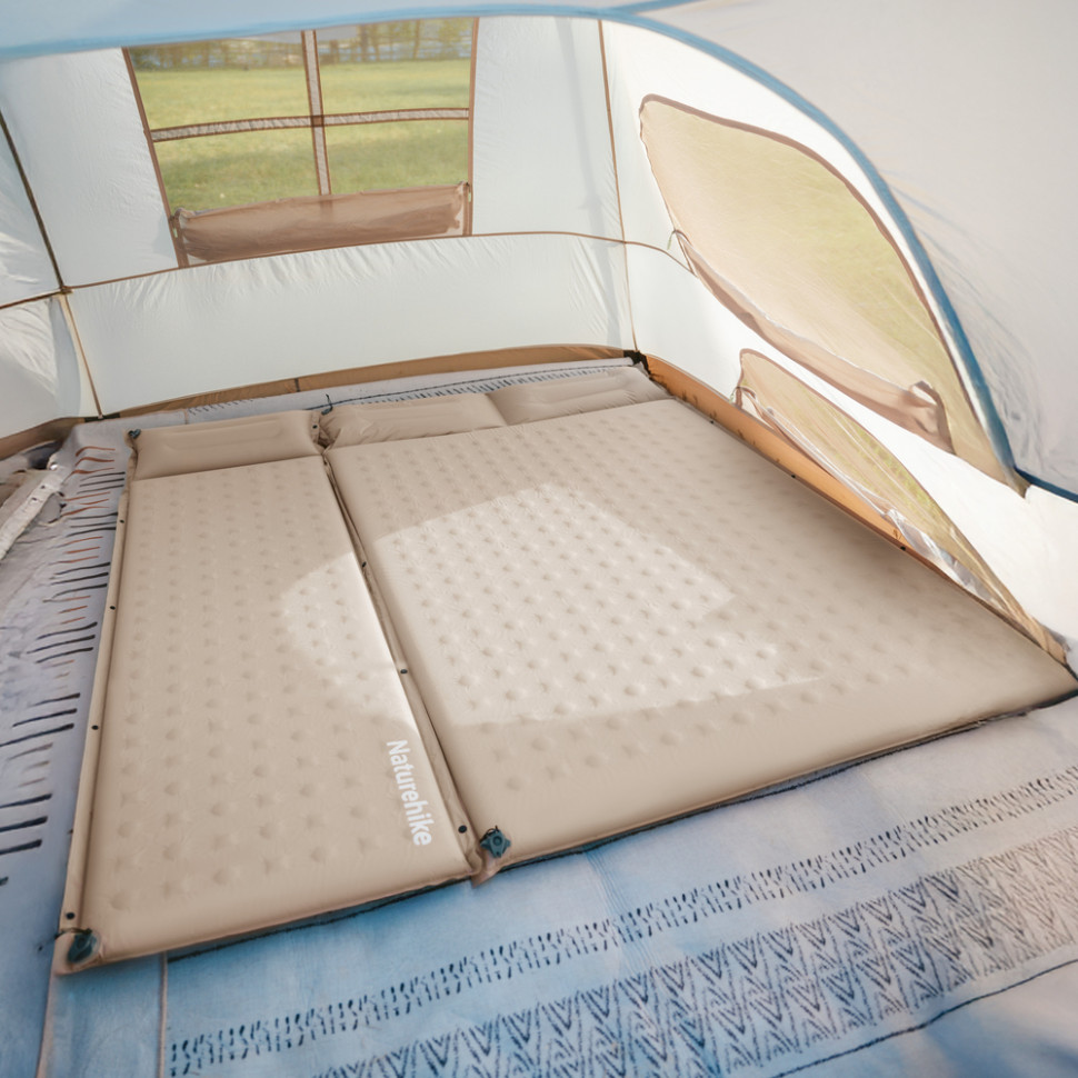 Матрац туристичний із подушкою, самонадувний одномісний Naturehike CNK2550WS025, вологостійкий, 200х65х6 см, бежевий
