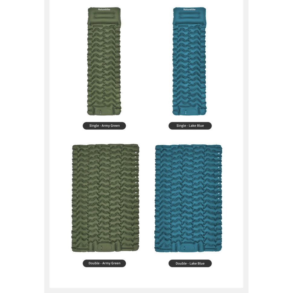 Матрац туристичний надувний одномісний  Naturehike CNK2550WS019, 200х60х6.5 см, синій із вбудованою помпою для надування