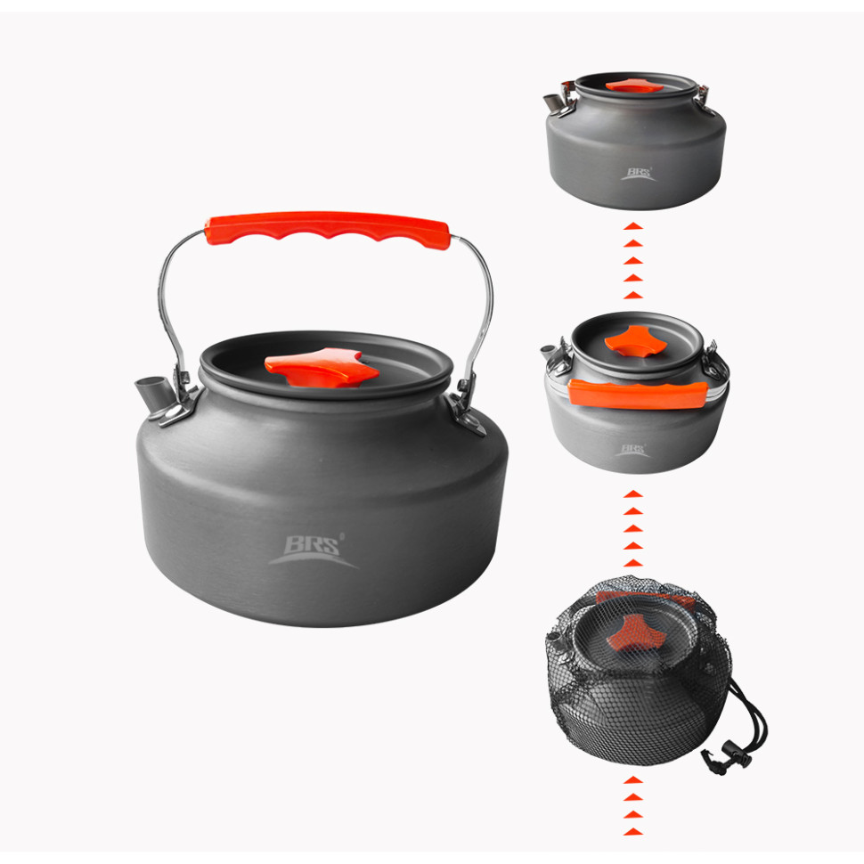 Набір туристичного посуду (каструля з кришкою, сковорідка, 2 тарілки, ложка, черпак та губка) BRS-151, алюміній