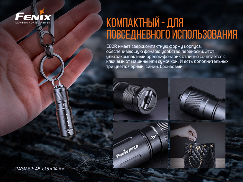 Ліхтар ручний Fenix E02R синій