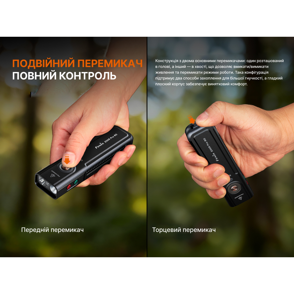 Ліхтар наключний Fenix E06R PRO RG, чорний