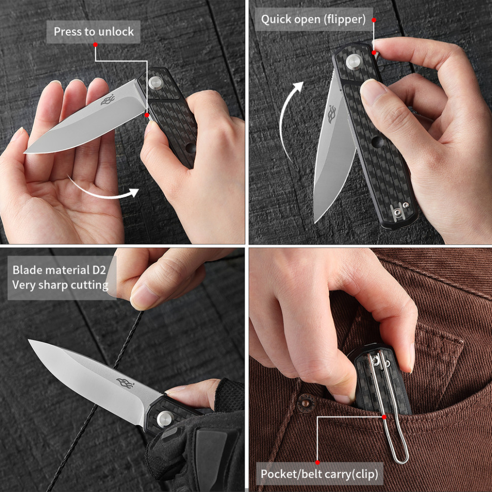 Нiж складаний Firebird FH927-CF чорний карбон