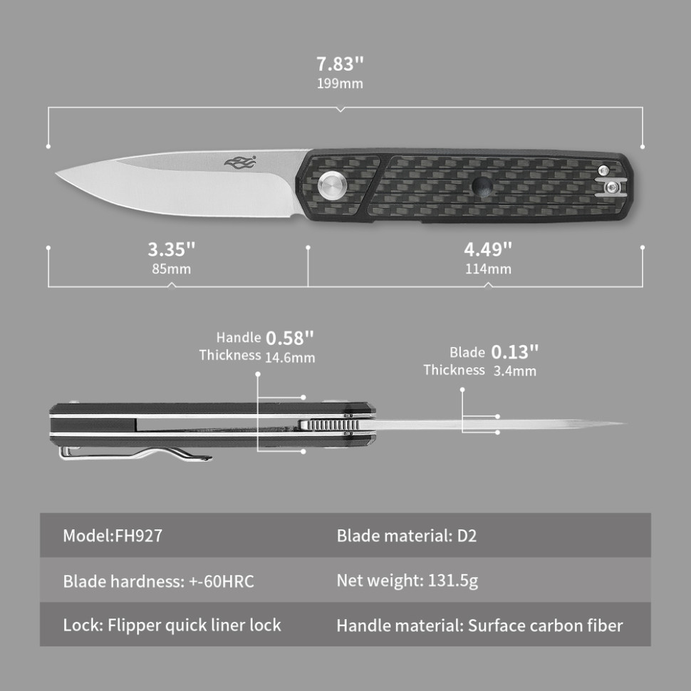 Нiж складаний Firebird FH927-CF чорний карбон