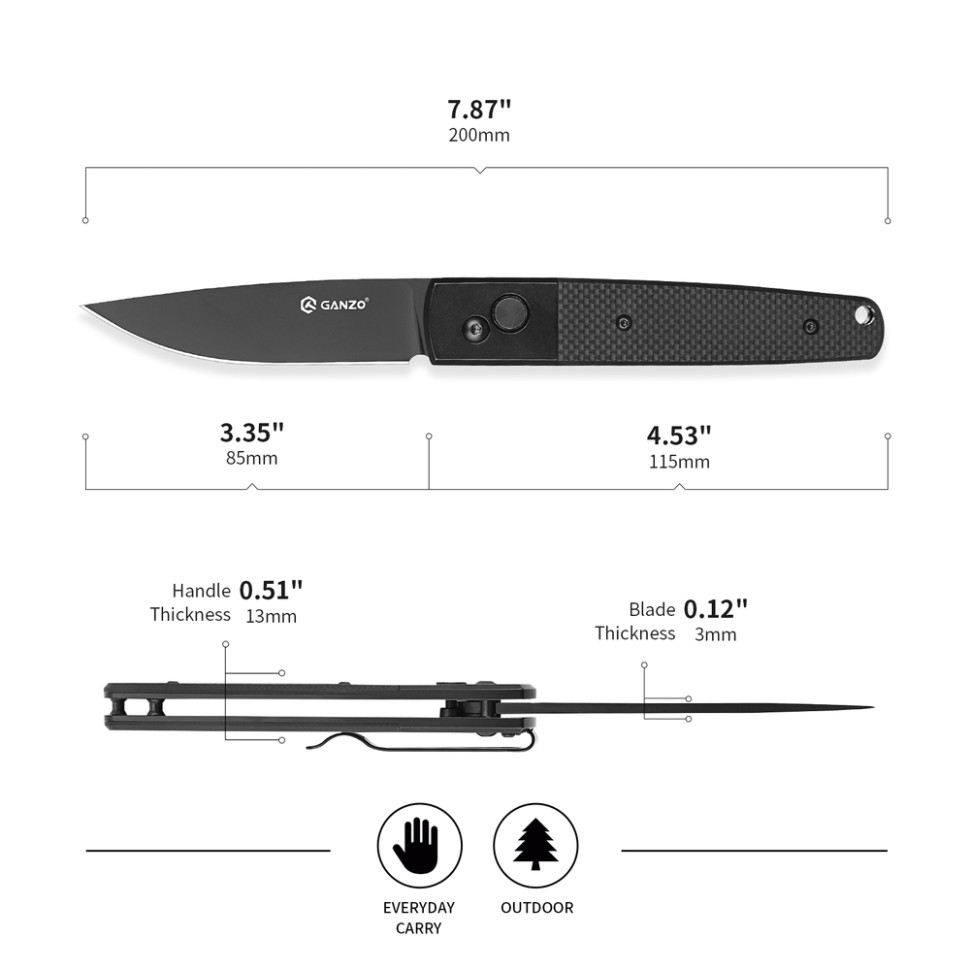 Ніж складаний Ganzo G721-B чорний клинок