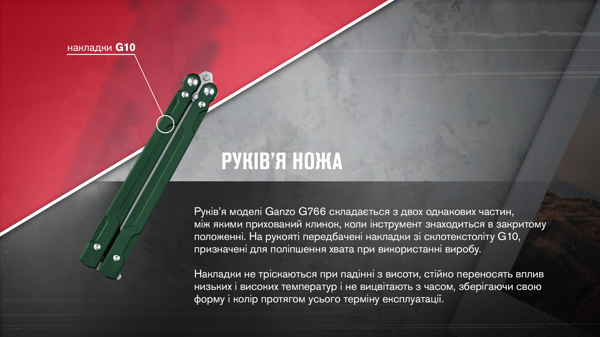 Нiж-метелик (балiсонг) Ganzo G766-GR