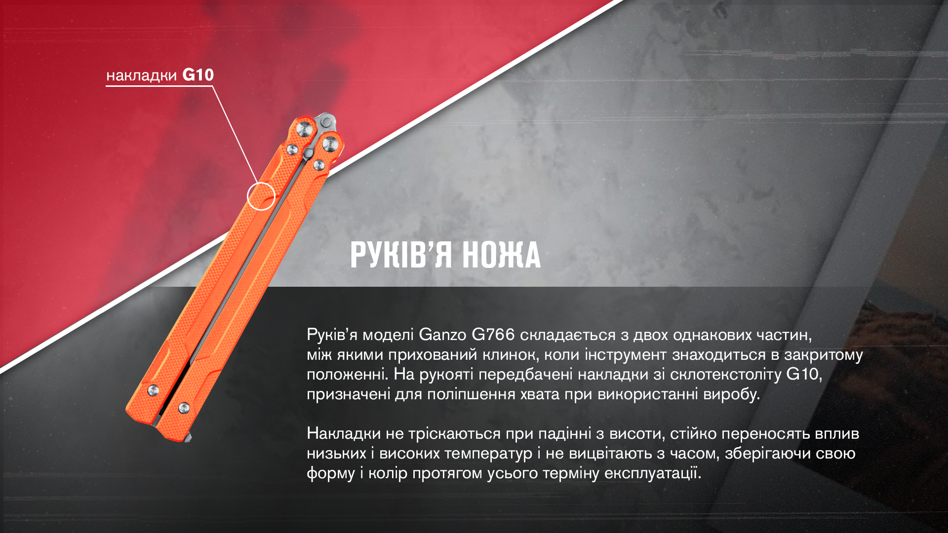 Нiж-метелик (балiсонг) Ganzo G766-OR