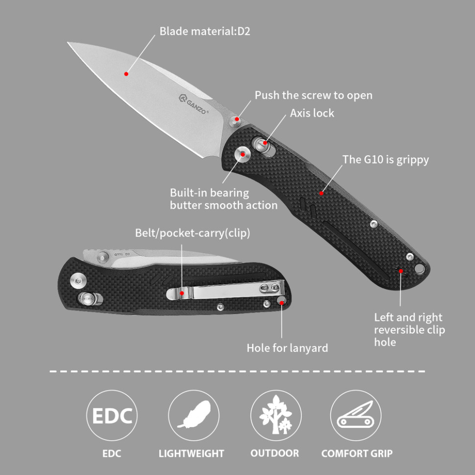 Ніж складаний Ganzo G771-BK чорний