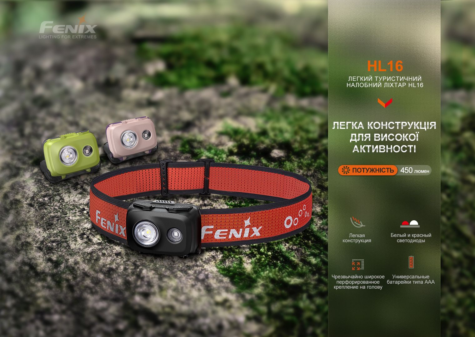 Ліхтар налобний Fenix HL16 AAA рожевий